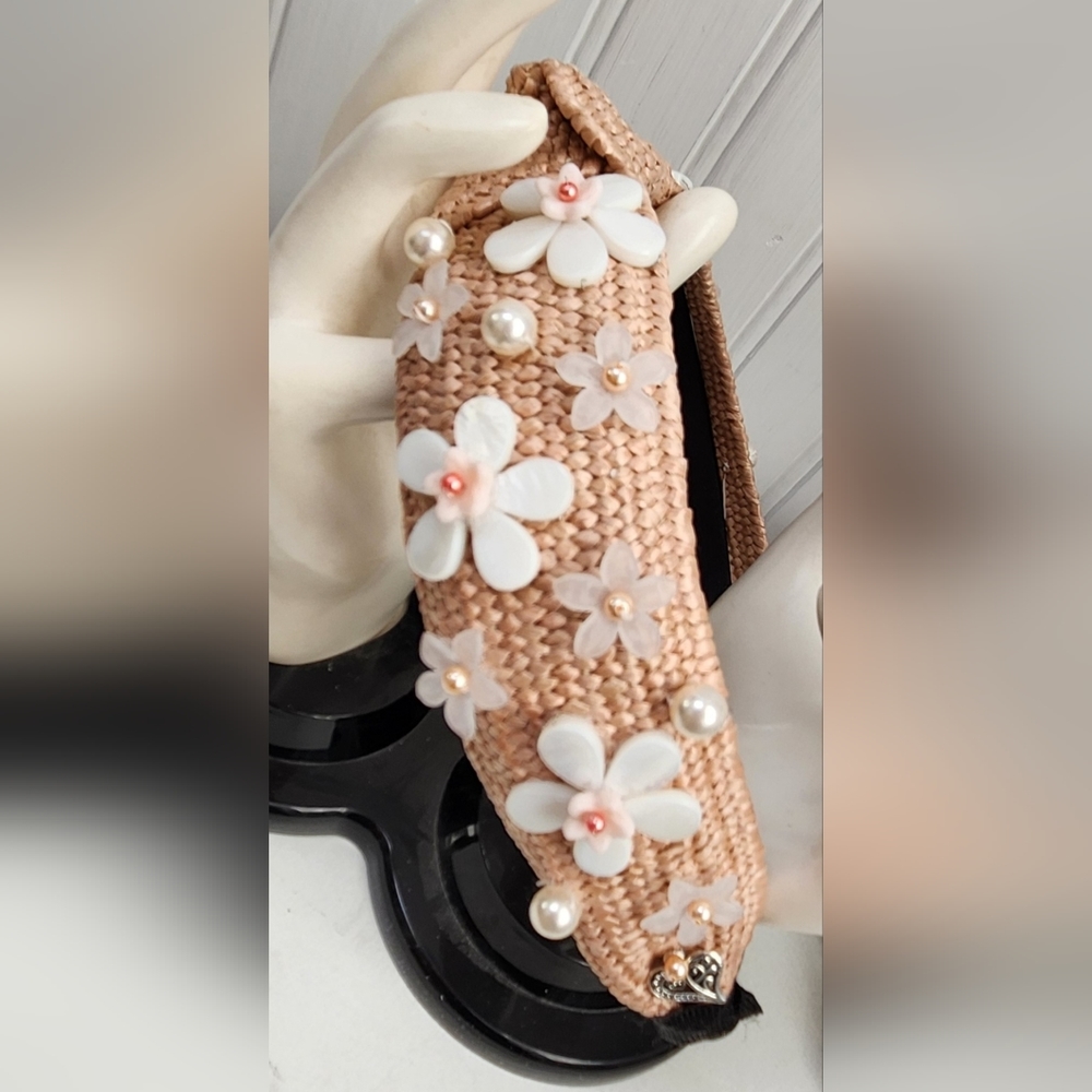 Handbeaded Pink Straw Rattan Headband One of a Kind